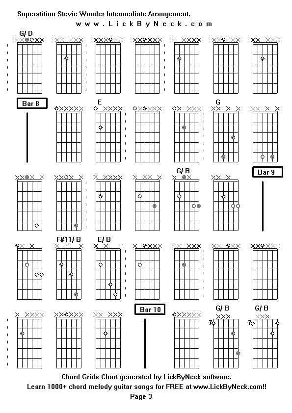 Chord Grids Chart of chord melody fingerstyle guitar song-Superstition-Stevie Wonder-Intermediate Arrangement,generated by LickByNeck software.